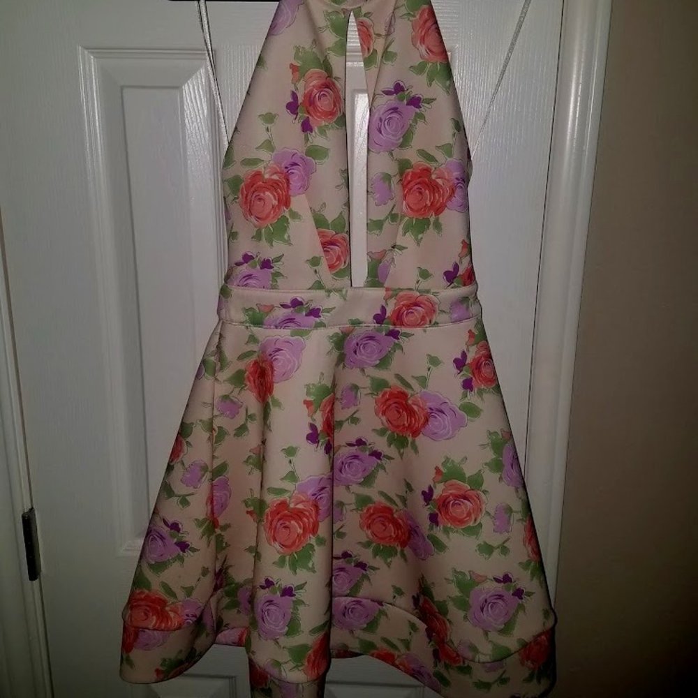 Floral halter mini A-line dress